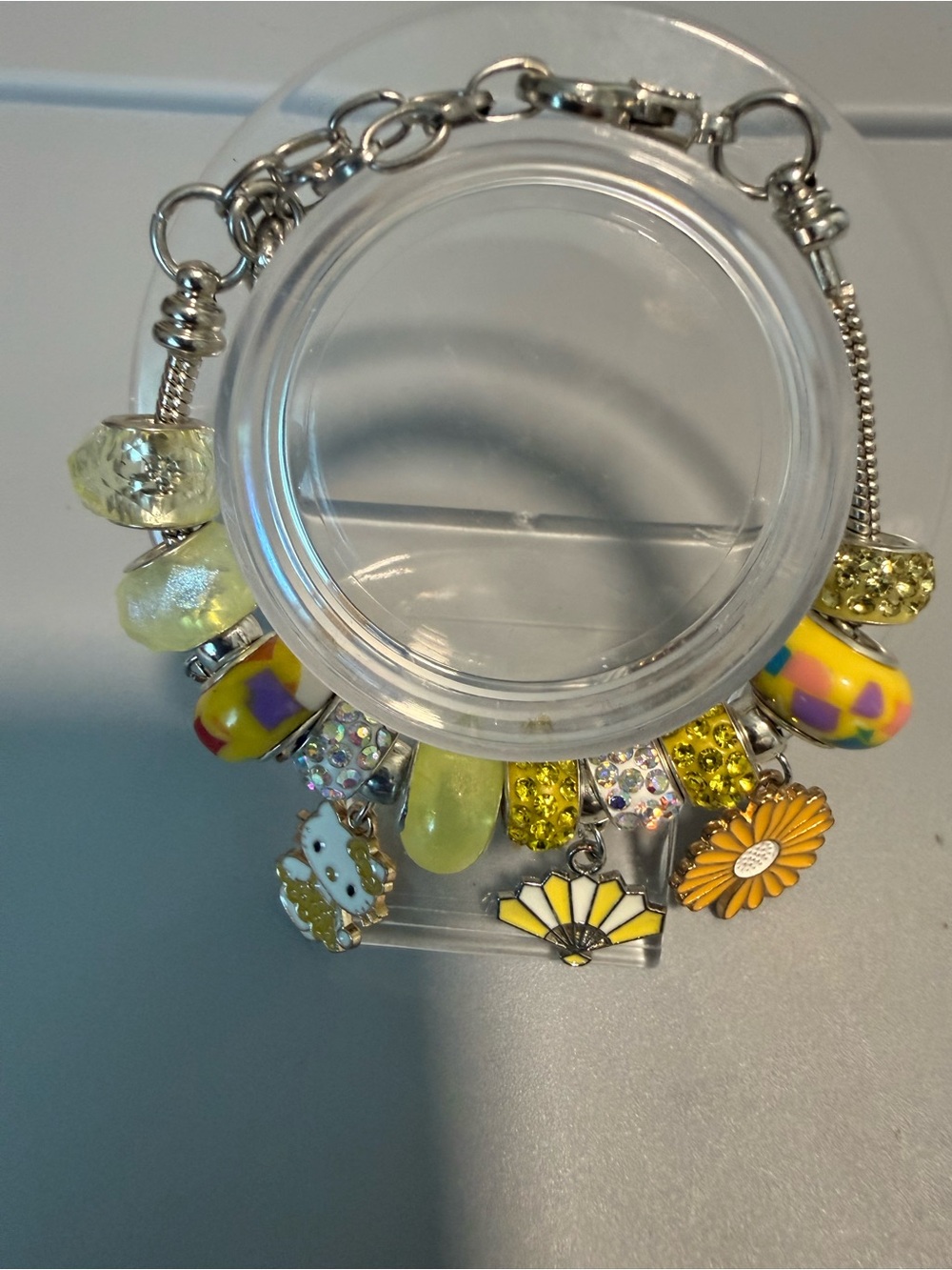 Yellow Charm Bracelet with Floral and Bead Accents